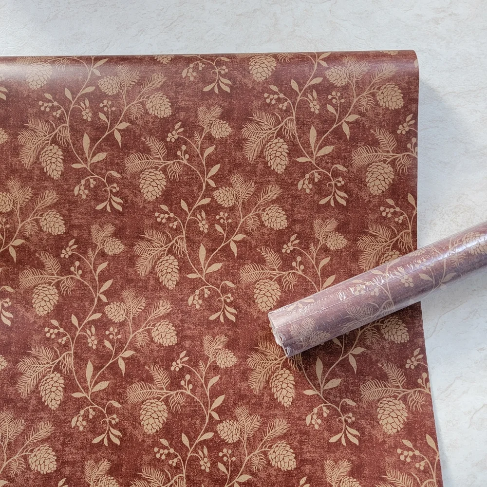 Wallpaper Red & Beige Pinecone Lodge Rustic